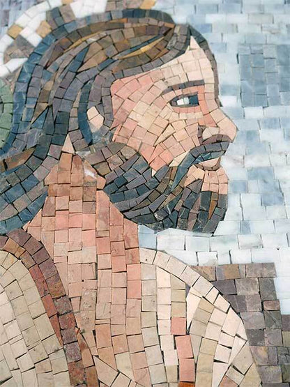Handmade Natural Marble Jesus Washing Feet Mosaic | Biblical Scene Religious Wall Art