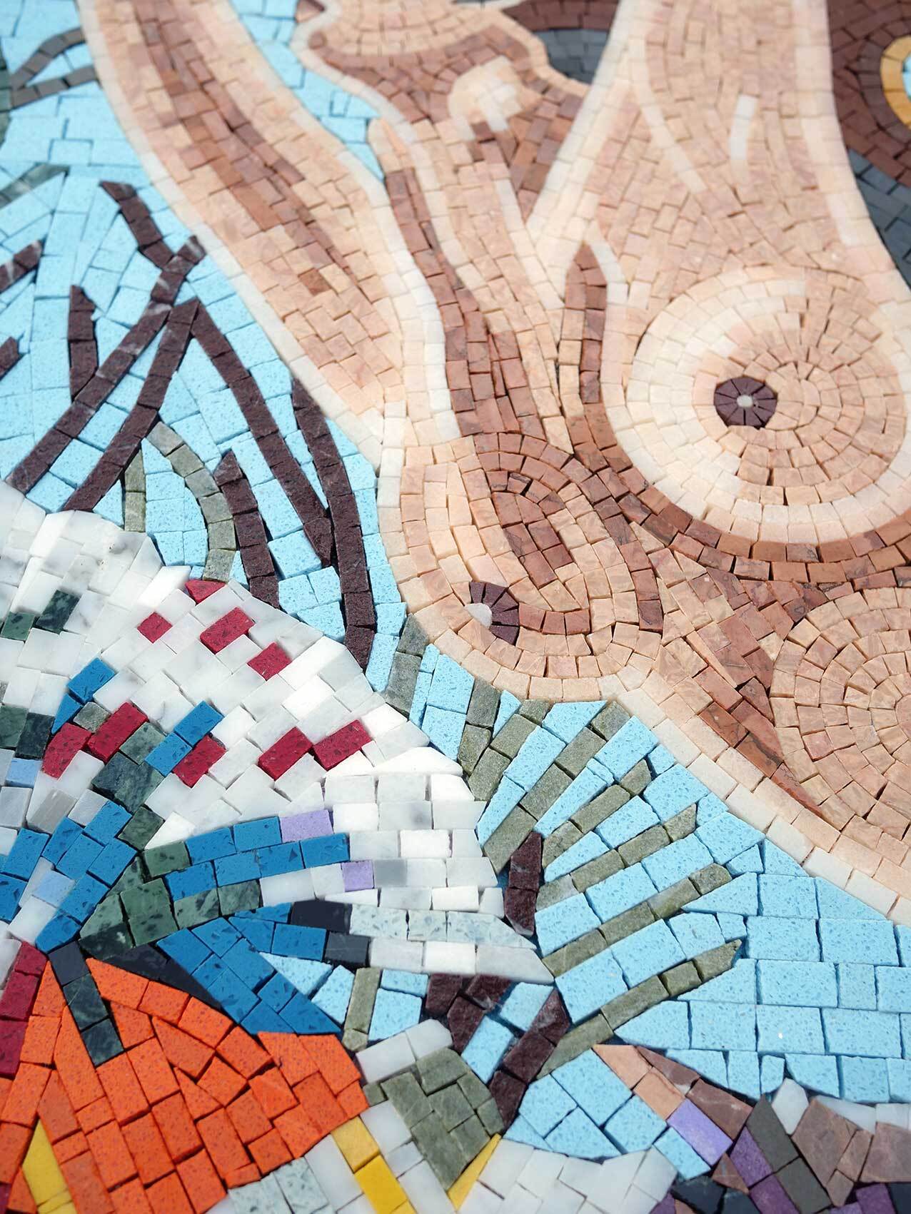 Dynamic Pool Mosaic of Rising Mermaid - Mythological Mosaic Tiles for Underwater Art