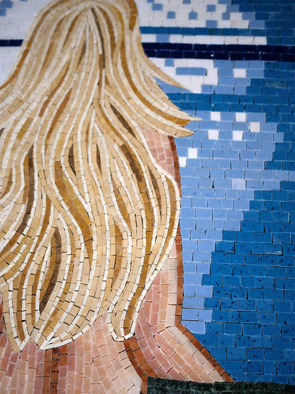 Mermaid Mosaic Wall Art – Handmade Marble Stone Tile Artwork - Mesh Backing