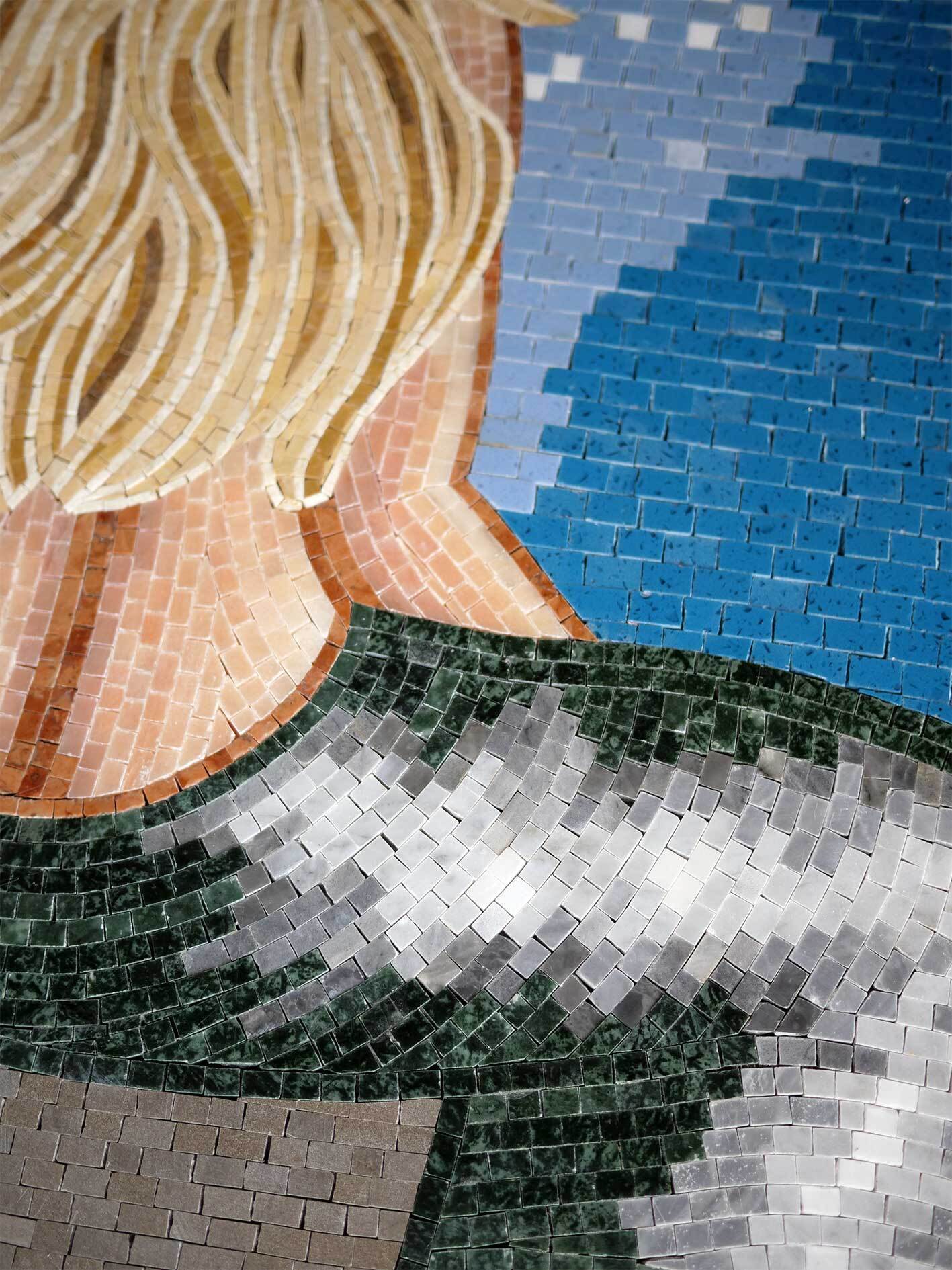 Mermaid Mosaic Wall Art – Handmade Marble Stone Tile Artwork - Mesh Backing