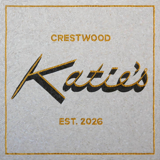 Crestwood Katie's Est. 2026 – Restaurant Logo Stone Mosaic Floor Sign - Mesh Backing