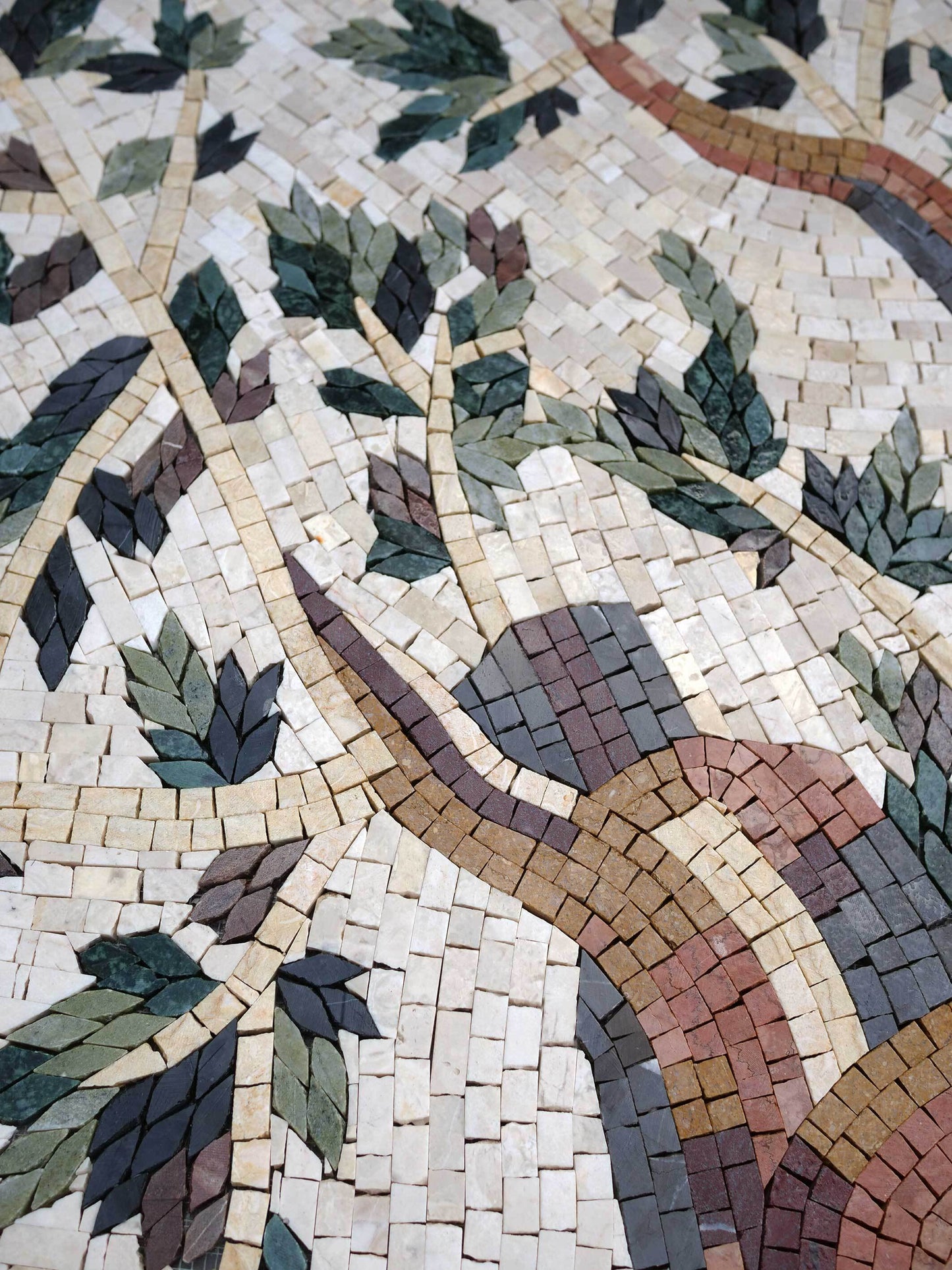 Ancient Olive Tree – Mediterranean Natural Stone Mosaic Wall Art - Mesh Backing