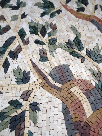 Ancient Olive Tree – Mediterranean Natural Stone Mosaic Wall Art - Mesh Backing