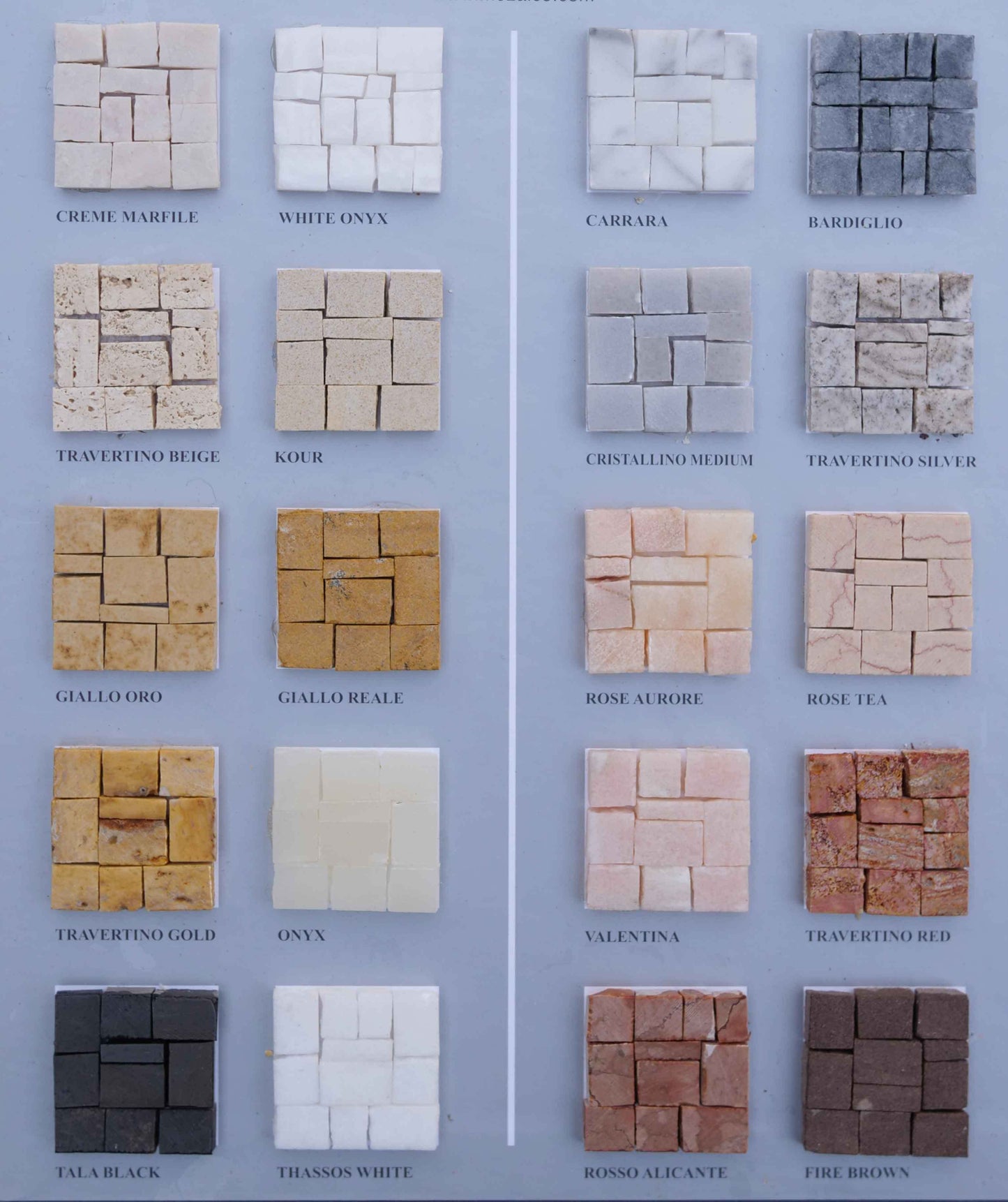 Arte em Azulejos Geométricos - Cartela de Cores de Mosaicos Antigos - Coleção de Luxo Artesanal em Pedra Natural - Cartela de Cores - Base em Tela
