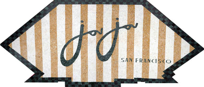 "JoJo San Francisco" Custom Sign – Striped Marble Mosaic Logo - Mesh Backing