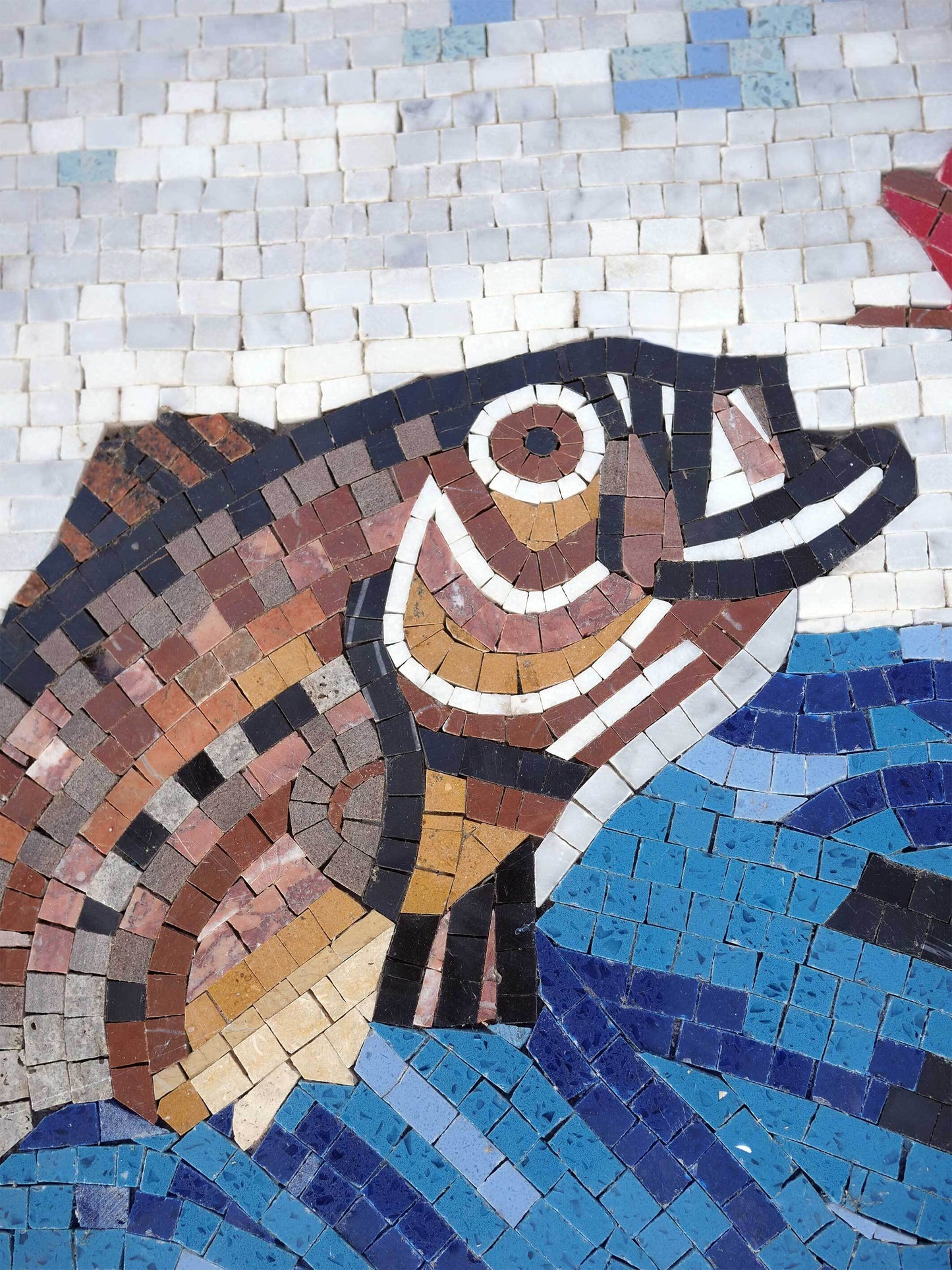 Bold Fish Portrait – Marine Life Stone Mosaic Tile Wall Art - Mesh Backing