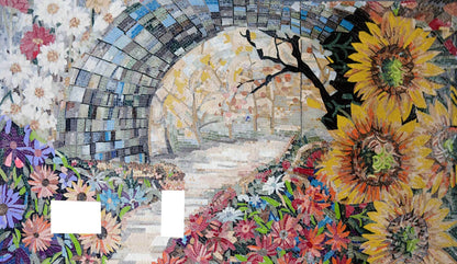 Sunflower Garden Path Mosaic – Floral Marble Mosaic Wall Art