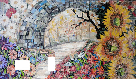 Sunflower Garden Path Mosaic – Floral Marble Mosaic Wall Art