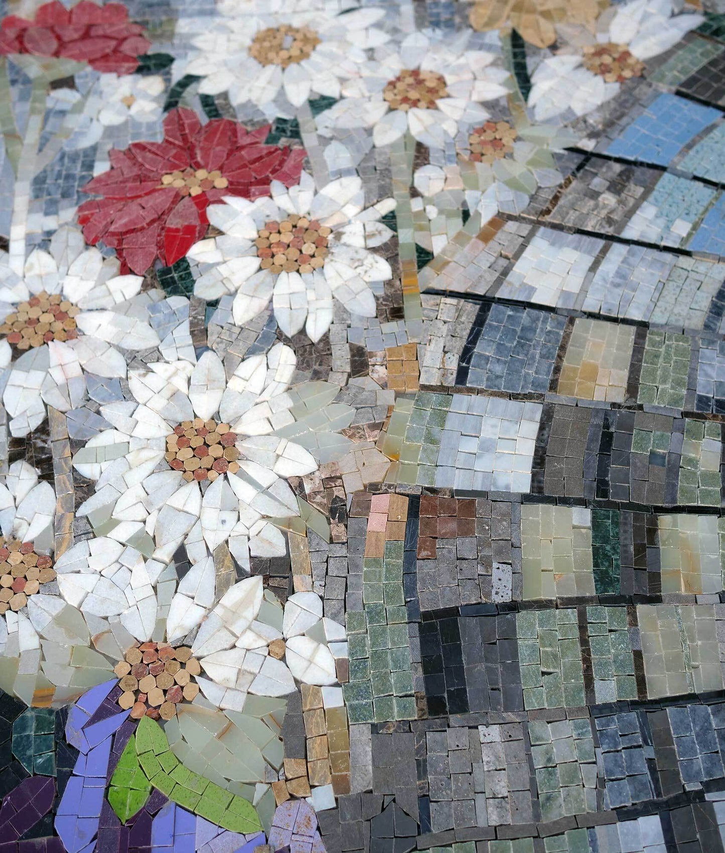 Sunflower Garden Path Mosaic – Floral Marble Mosaic Wall Art – Mesh Backing