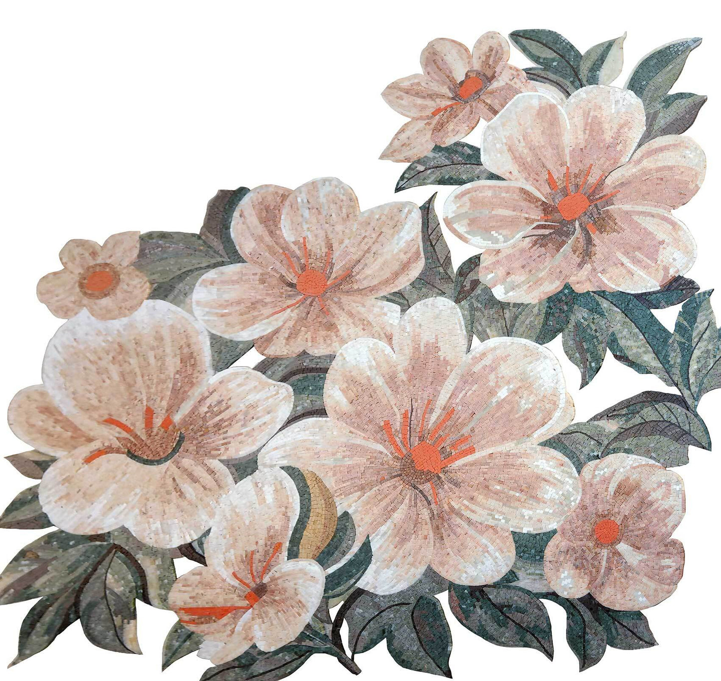 Magnolia Blooms Mosaic – Floral Marble Mosaic Wall Art - Mesh Backing