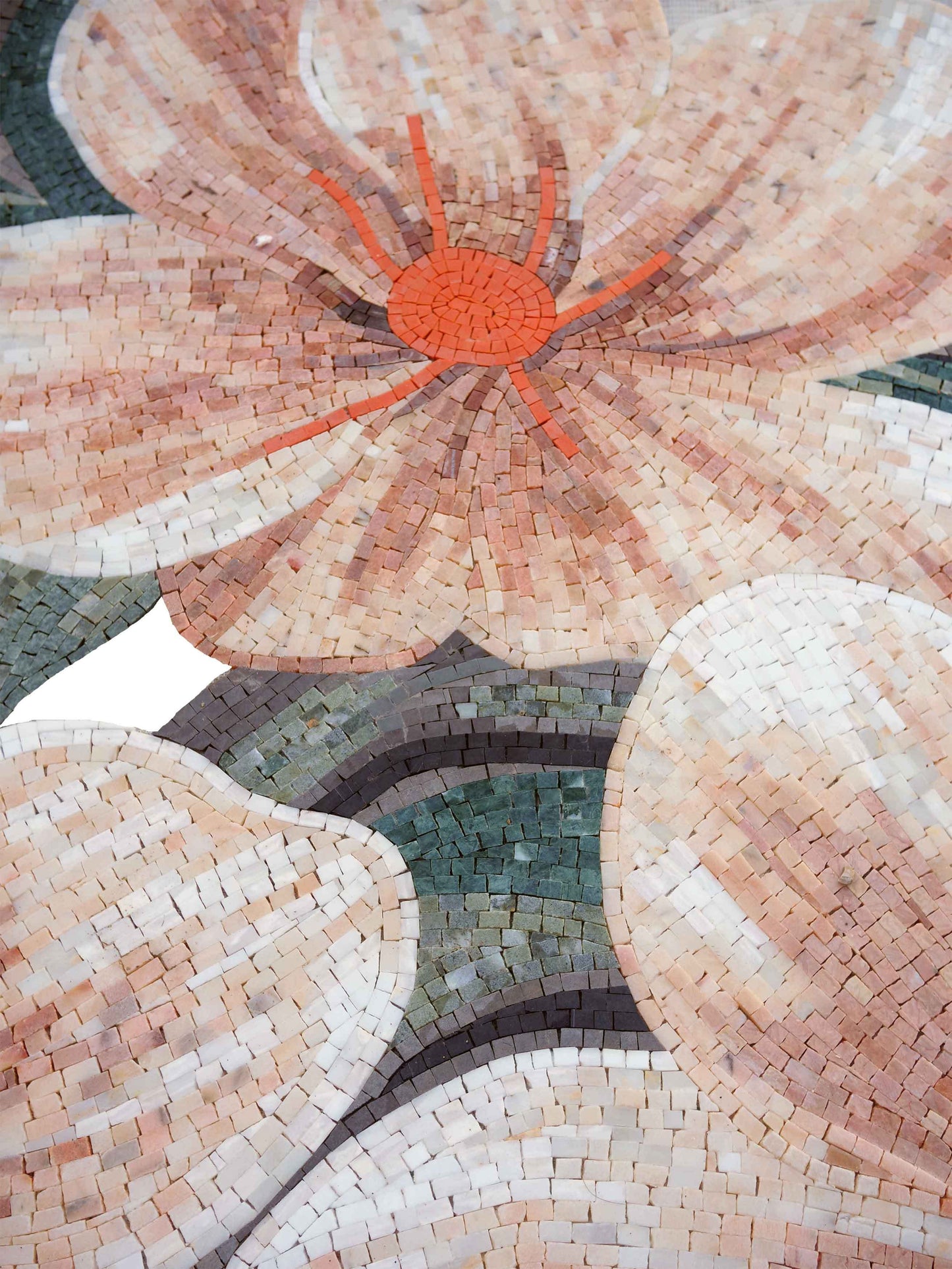 Magnolia Blooms Mosaic – Floral Marble Mosaic Wall Art - Mesh Backing