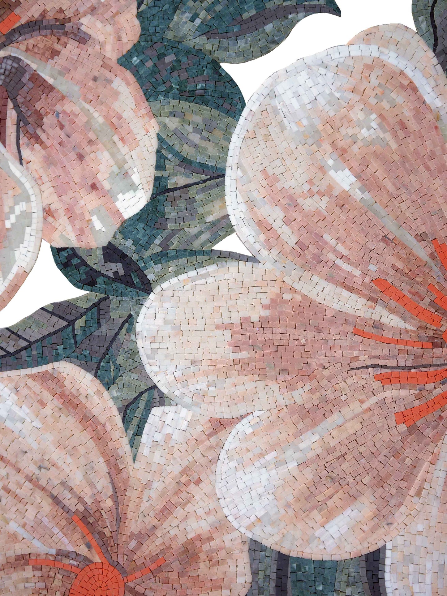 Magnolia Blooms Mosaic – Floral Marble Mosaic Wall Art - Mesh Backing