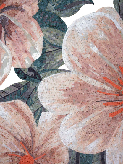 Magnolia Blooms Mosaic – Floral Marble Mosaic Wall Art - Mesh Backing