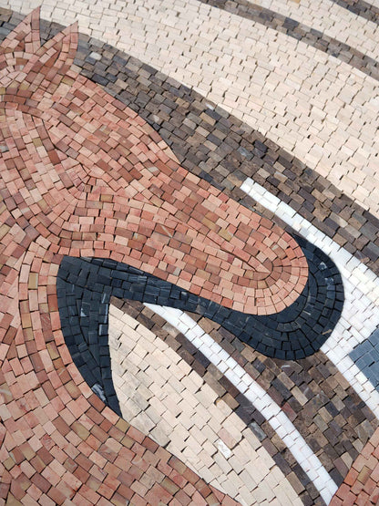 Rearing Horse Medallion – Equestrian Marble Mosaic Rug - Mesh Backing