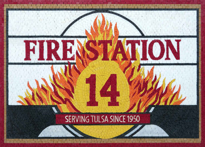 Custom Fire Station Sign – Marble Mosaic Wall Art - Mesh Backing
