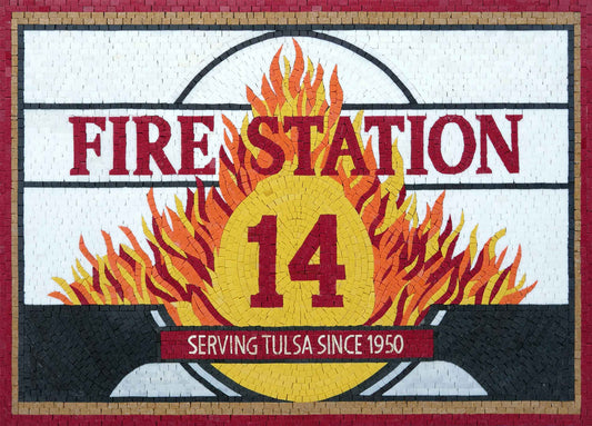 Custom Fire Station Sign – Marble Mosaic Wall Art - Mesh Backing
