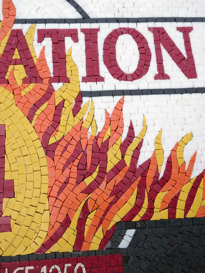 Custom Fire Station Sign – Marble Mosaic Wall Art - Mesh Backing