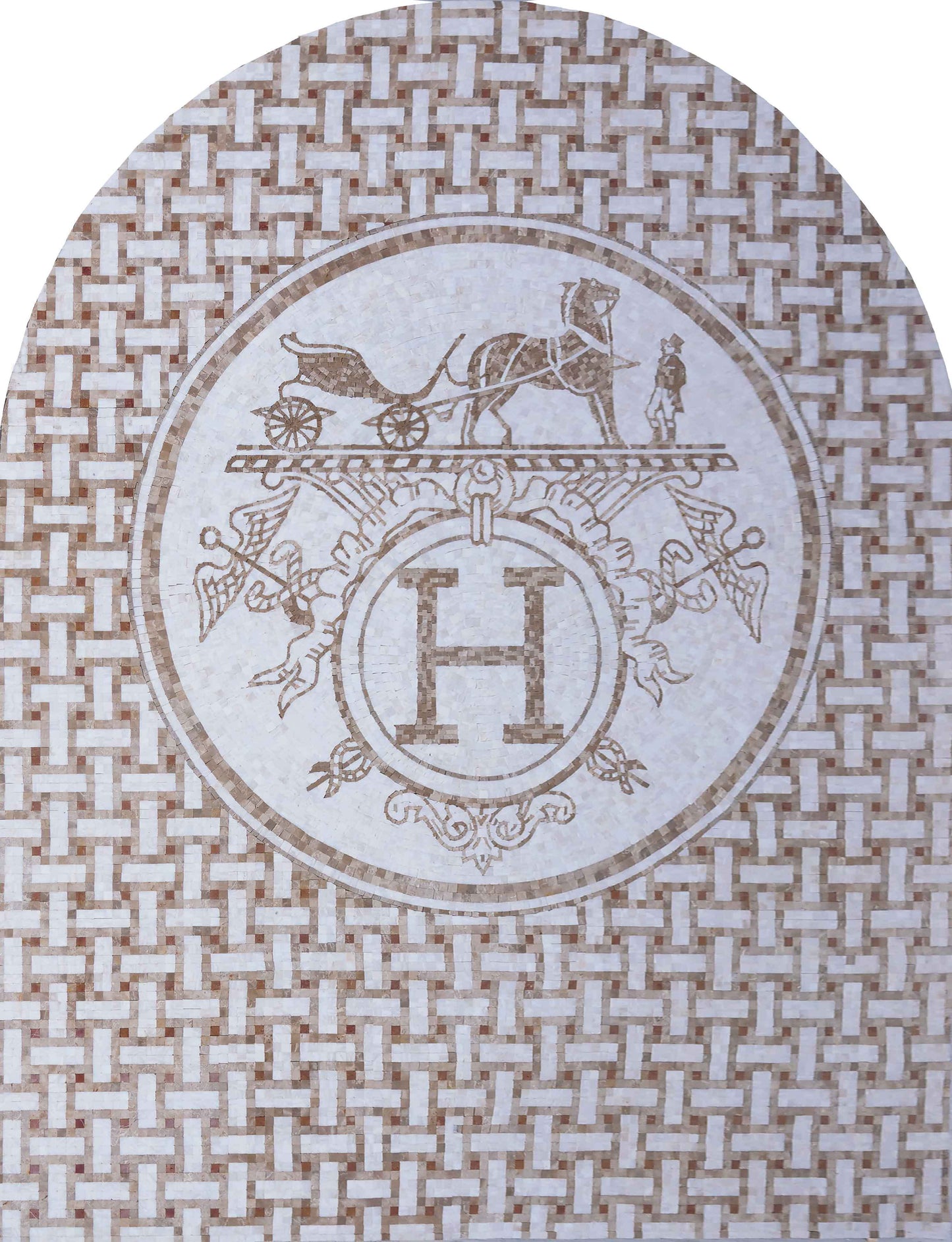 Luxury H Crest Marble Tile Medallion – Logo & Emblem Floor or Wall Art - Mesh Backing