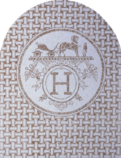Luxury H Crest Marble Tile Medallion – Logo & Emblem Floor or Wall Art - Mesh Backing