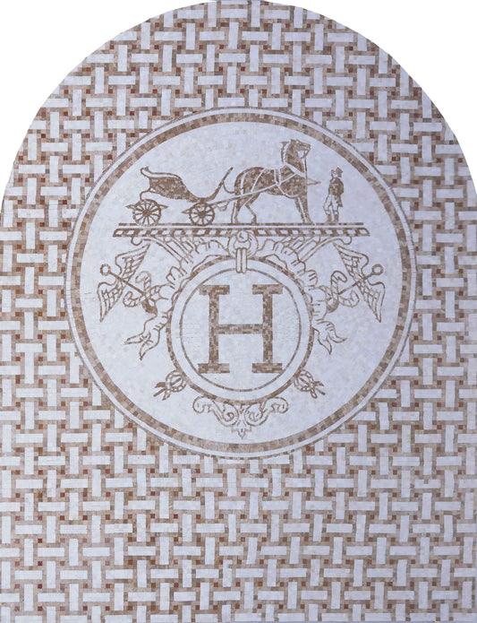 Luxury H Crest Marble Tile Medallion – Logo & Emblem Floor or Wall Art - Mesh Backing