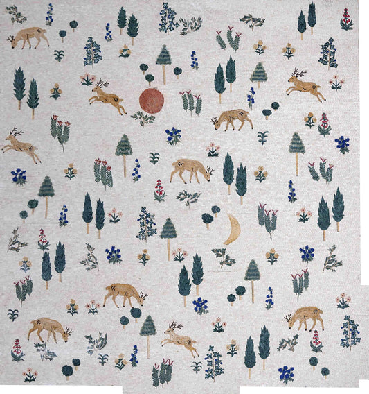 Enchanted Forest Deer & Trees Marble Mosaic Wall Art – Handmade Nature Scene - Mesh Backing
