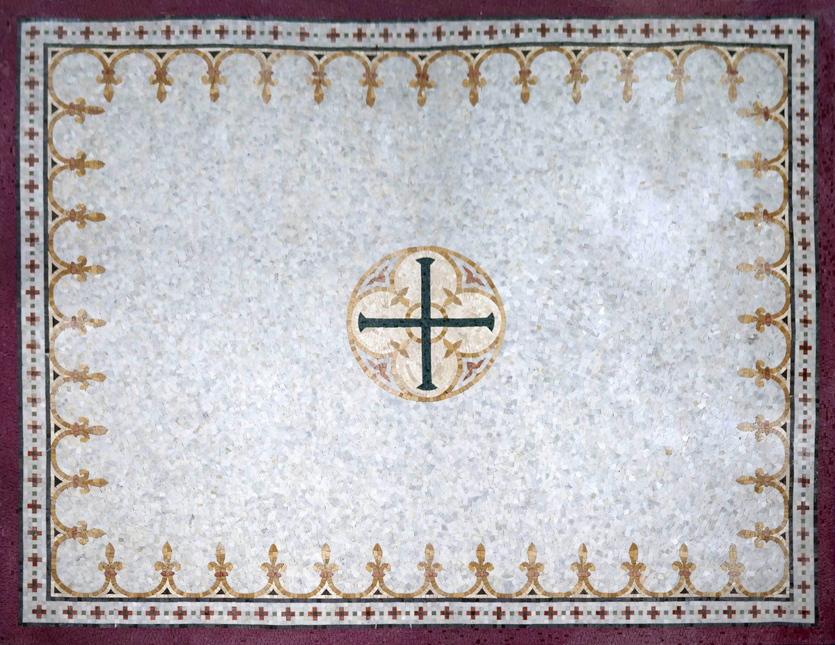 Cross Medallion – Christian Marble Mosaic Rug - Mesh Backing