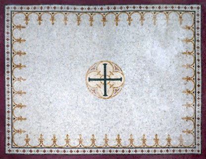 Cross Medallion – Christian Marble Mosaic Rug - Mesh Backing