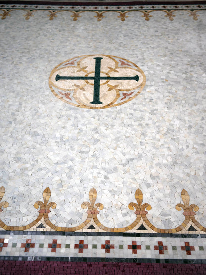 Cross Medallion – Christian Marble Mosaic Rug - Mesh Backing