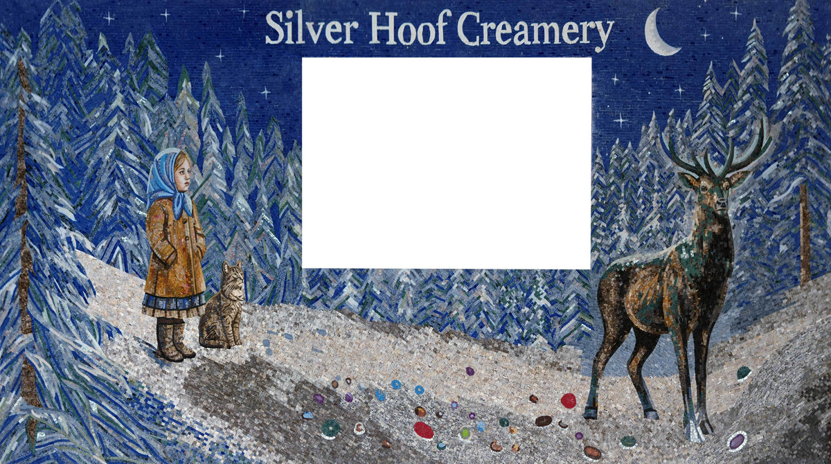 Silver Hoof Creamery Custom Sign – Winter Forest Marble Mosaic Wall Art - Mesh Backing