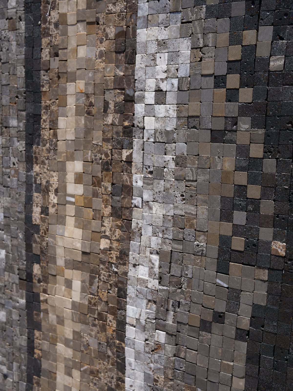 Vertical Stripes Field Tile – Earth Tone Marble Mosaic Pattern - Mesh Backing