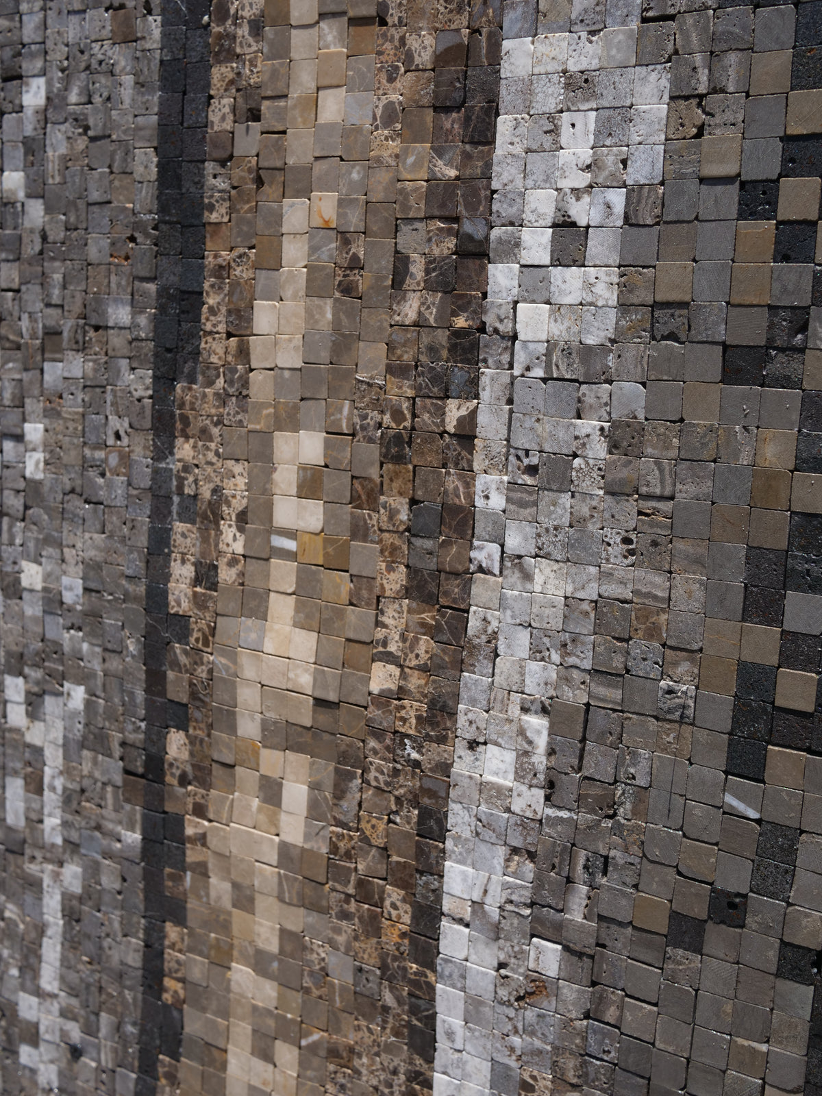 Vertical Stripes Field Tile – Earth Tone Marble Mosaic Pattern - Mesh Backing