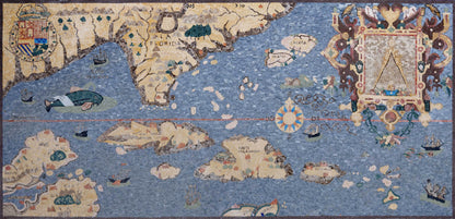 Nautical Antique Caribbean Map – Spanish Colonial Marble Mosaic Wall Art - Mesh Backing