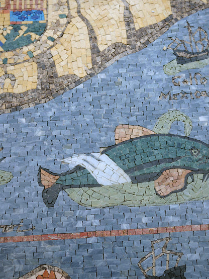 Nautical Antique Caribbean Map – Spanish Colonial Marble Mosaic Wall Art - Mesh Backing