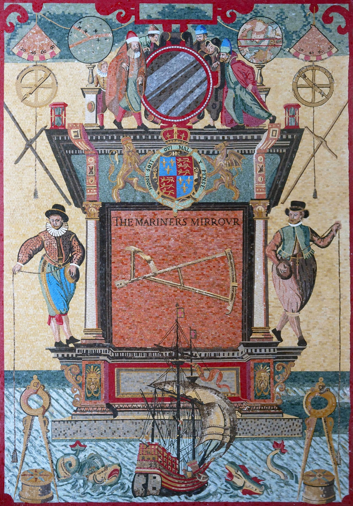 The Mariner's Mirror – Elizabethan Navigation Marble Mosaic Wall Art - Mesh Backing