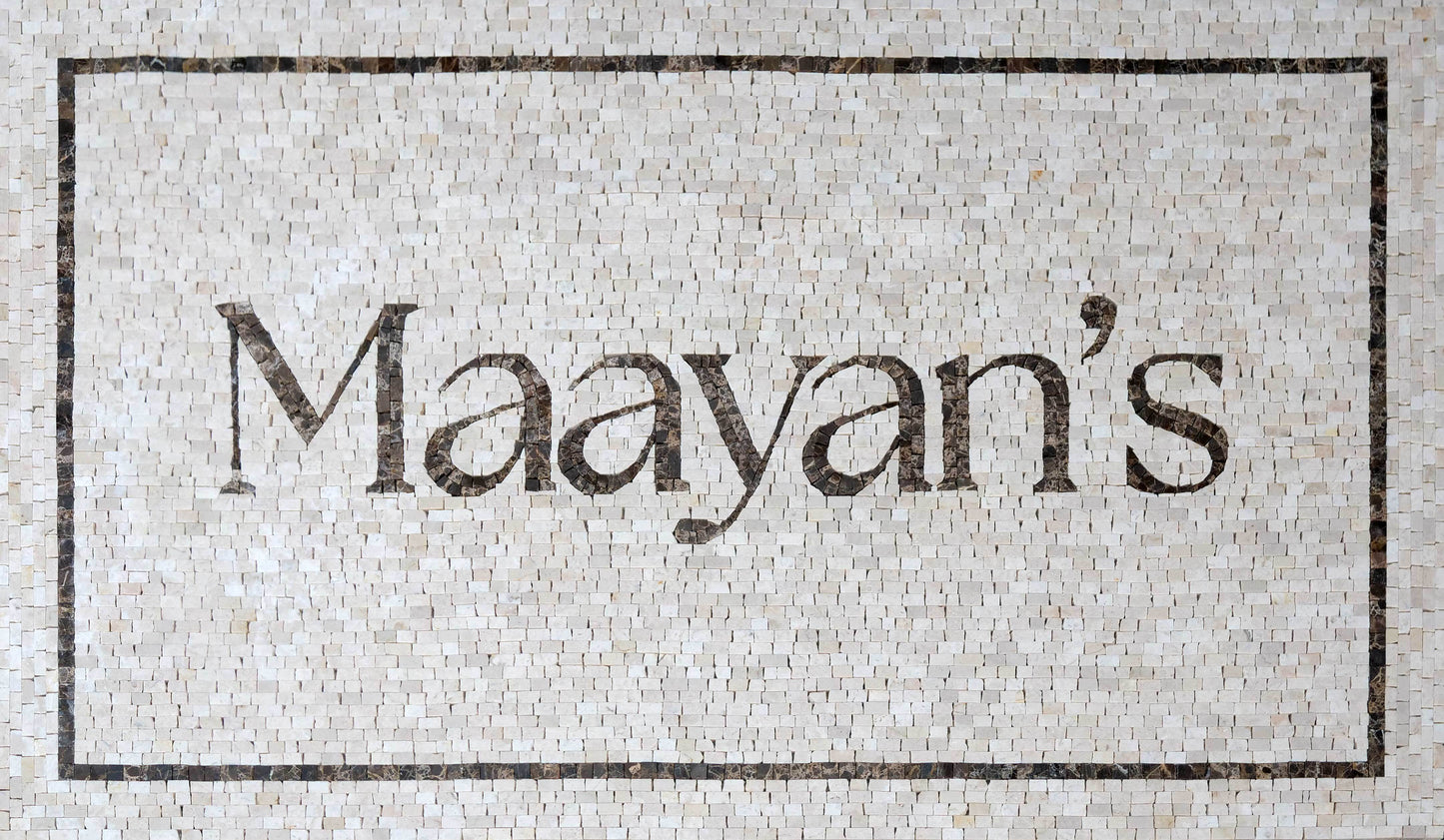 Custom Name Sign Marble Mosaic Wall Art – Personalized Business Logo & Entrance Plaque - Mesh Backing