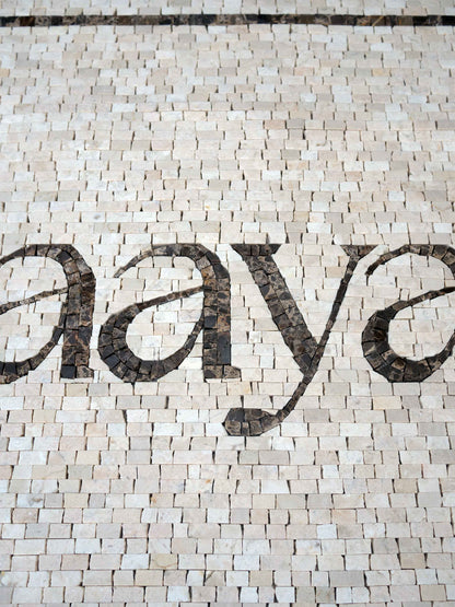 Custom Name Sign Marble Mosaic Wall Art – Personalized Business Logo & Entrance Plaque - Mesh Backing