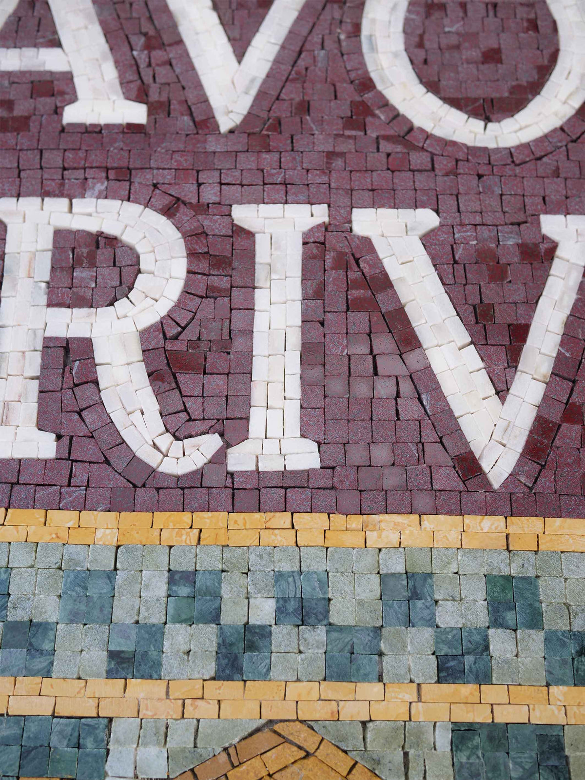 Ravoli Drive Custom Street Sign – Ornamental Marble Mosaic Wall Art - Mesh Backing