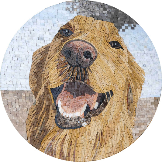Golden Retriever Portrait – Round Marble Mosaic Wall Art & Pet Decor - Mesh Backing