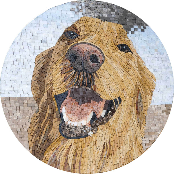 Golden Retriever Portrait – Round Marble Mosaic Wall Art & Pet Decor - Mesh Backing