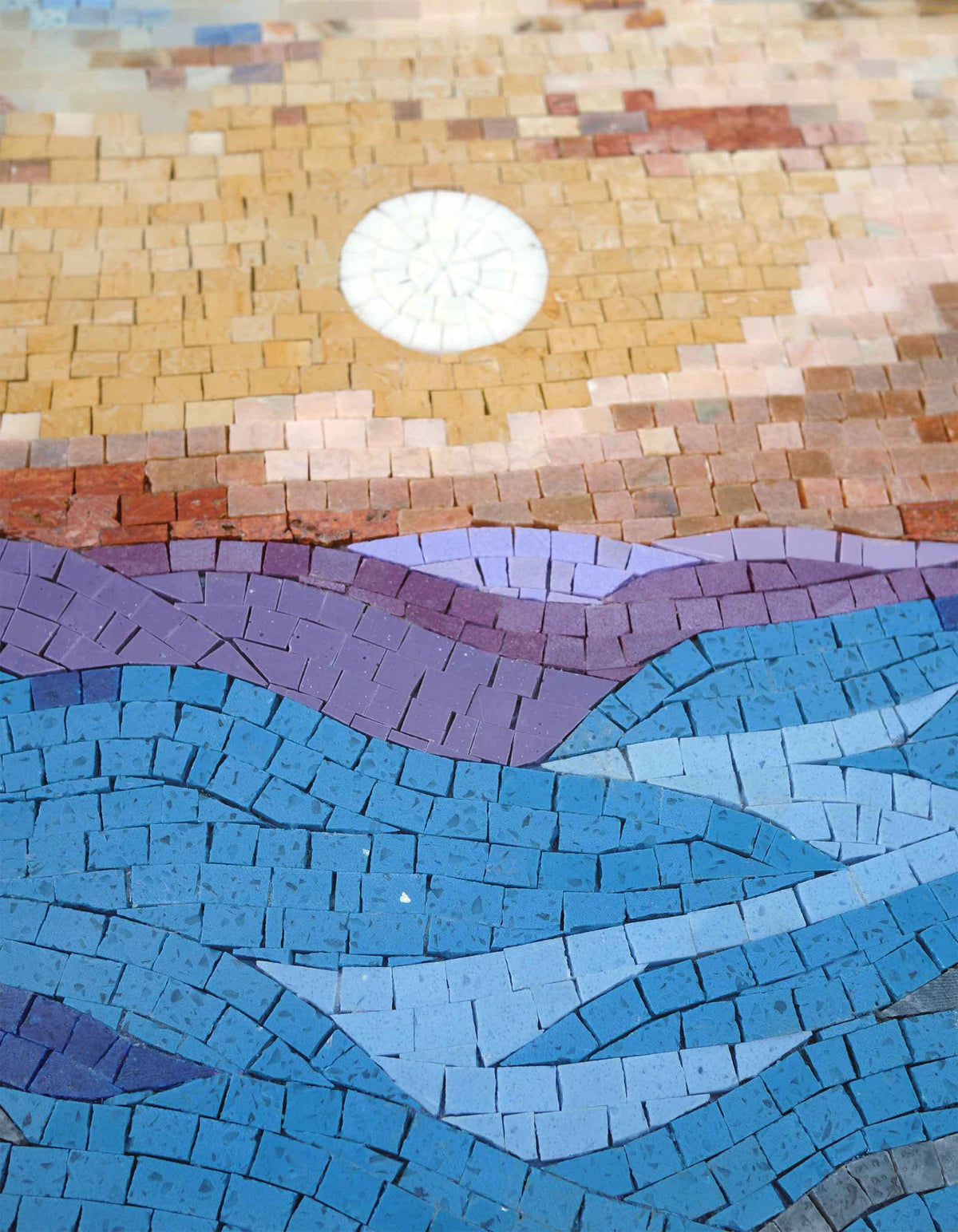 Sunset Over the Rolling Hills – Contemporary Landscape Marble Mosaic Wall Art - Mesh Backing