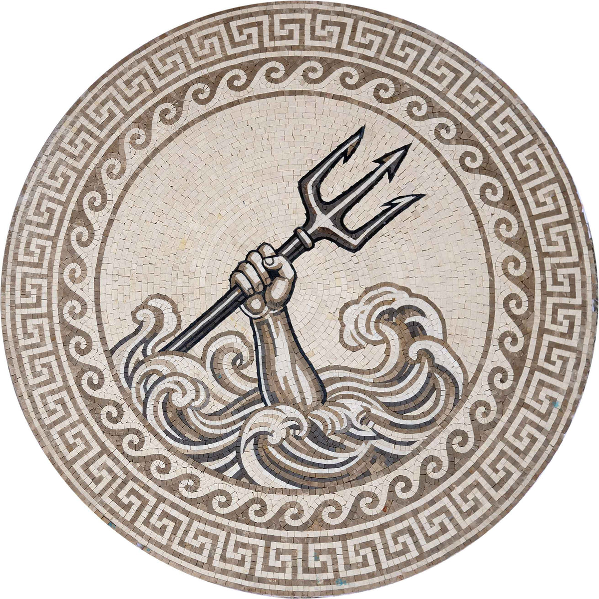 Poseidon's Trident Medallion – Greek Mythology Marble Mosaic - Mesh Backing