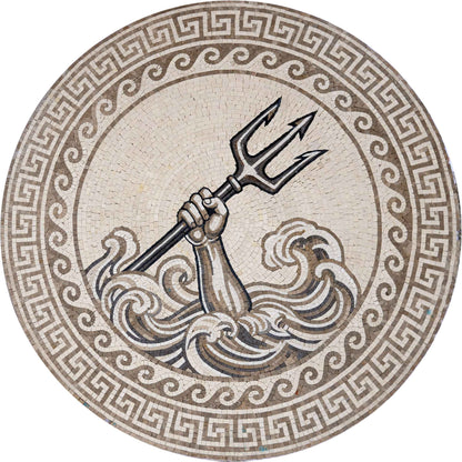 Poseidon's Trident Medallion – Greek Mythology Marble Mosaic - Mesh Backing