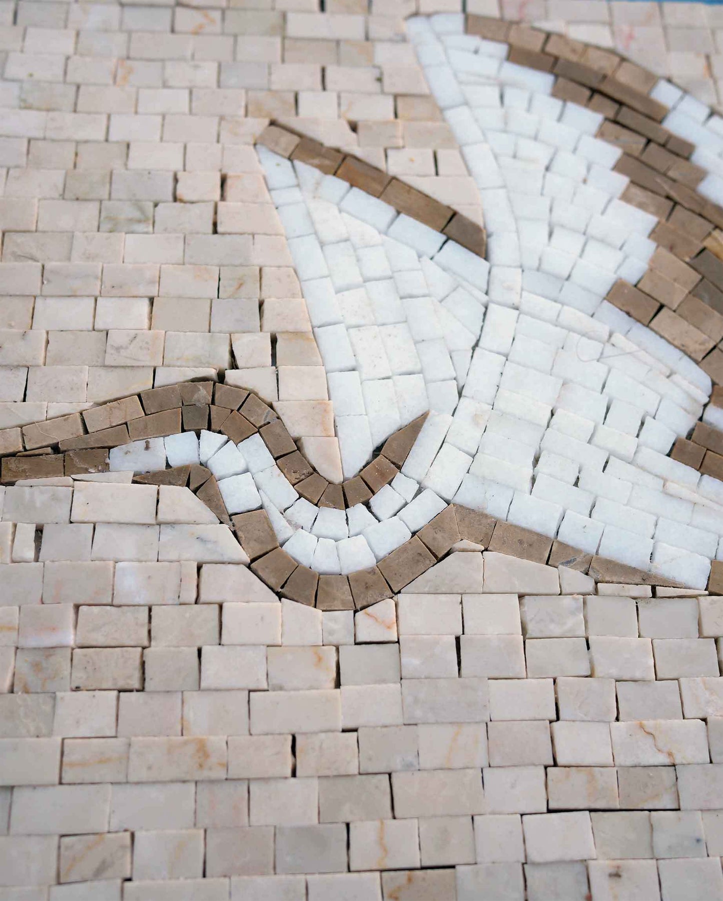 Flying Heron in Flight – Minimalist Marble Mosaic Wall Art - Mesh Backing