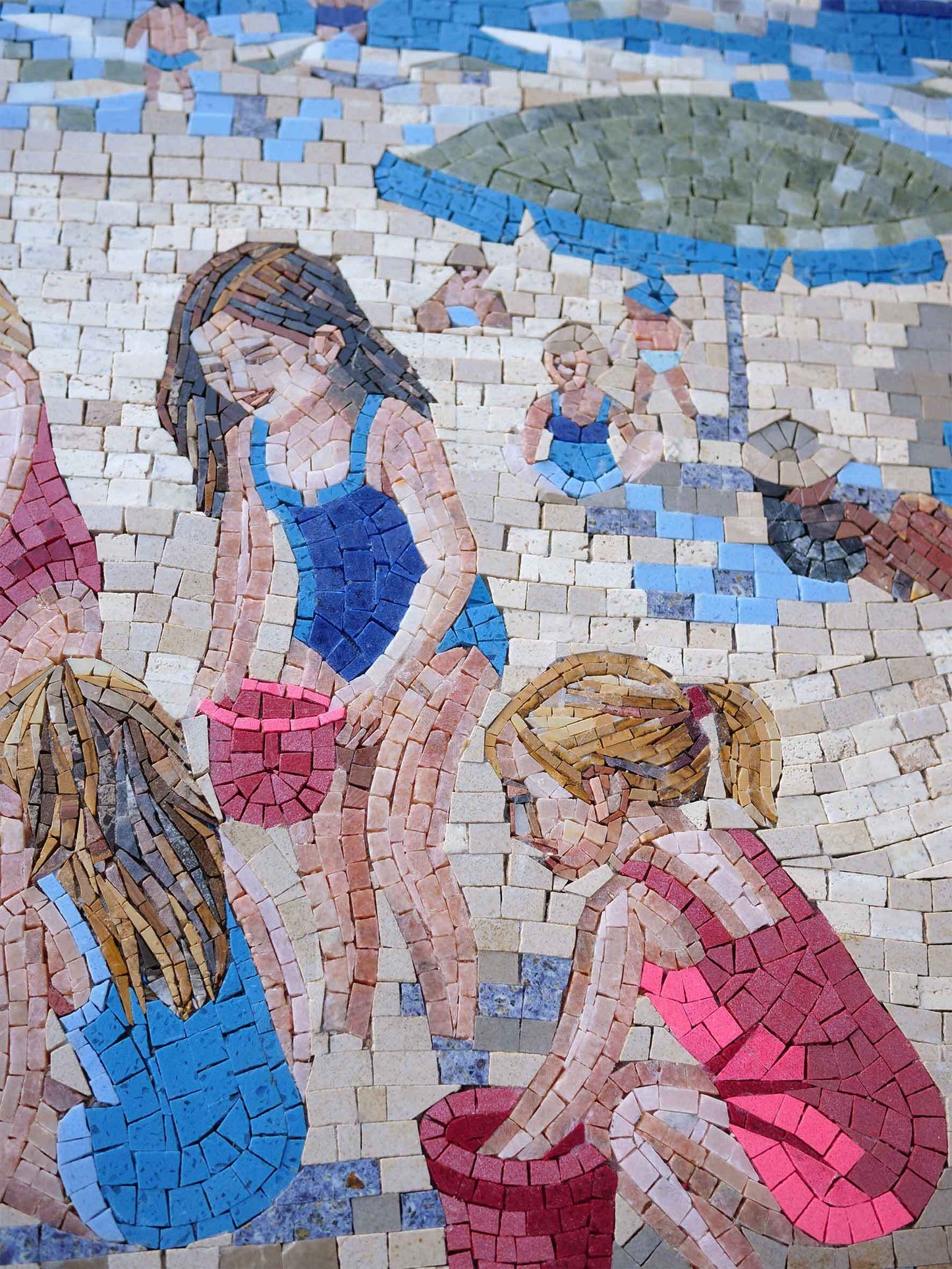Summer Beach Day Scene – Coastal Marble Mosaic Wall Art - Mesh Backing