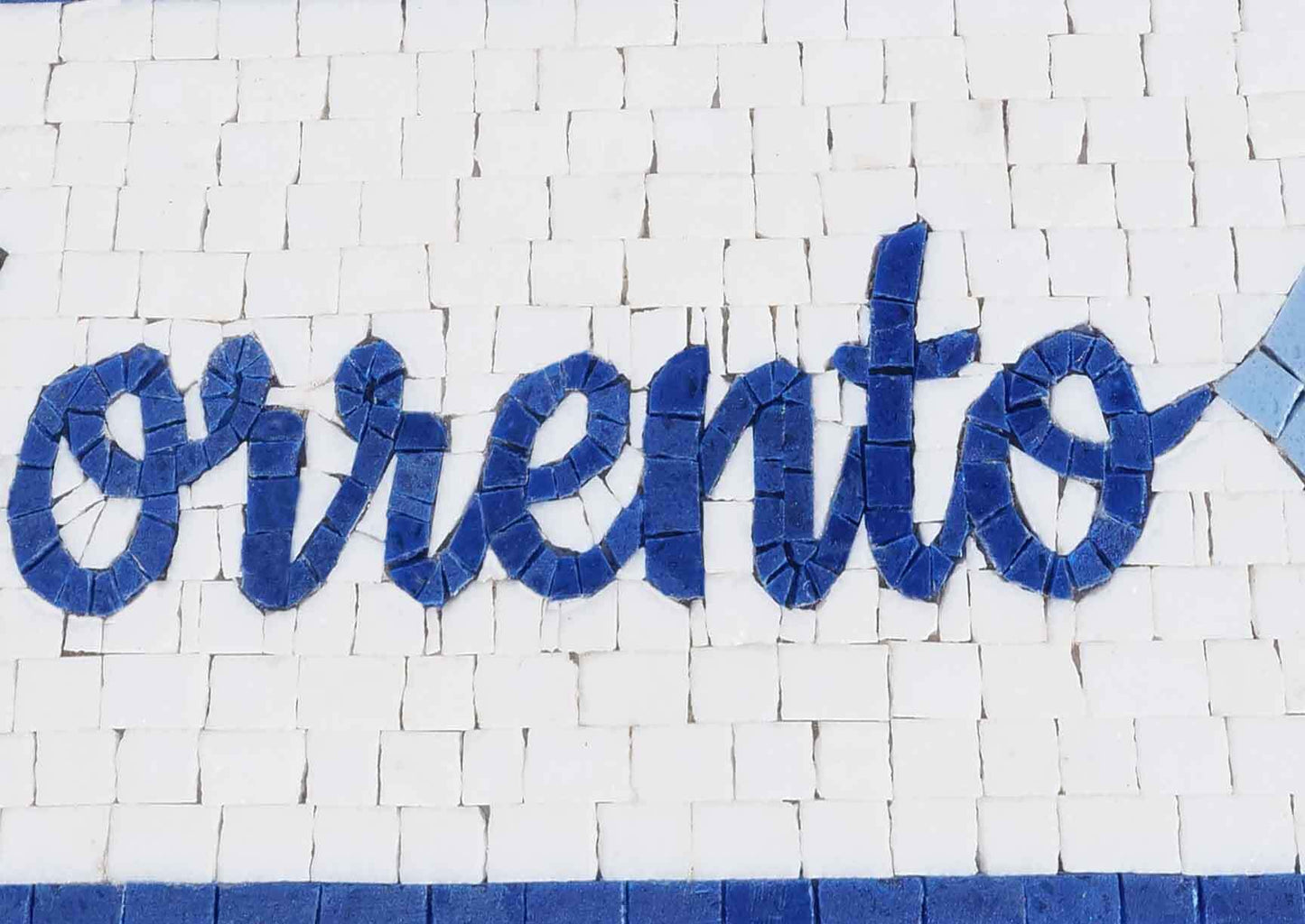 Custom Location Name Sign – Blue & White Marble Mosaic Wall Art - Mesh Backing
