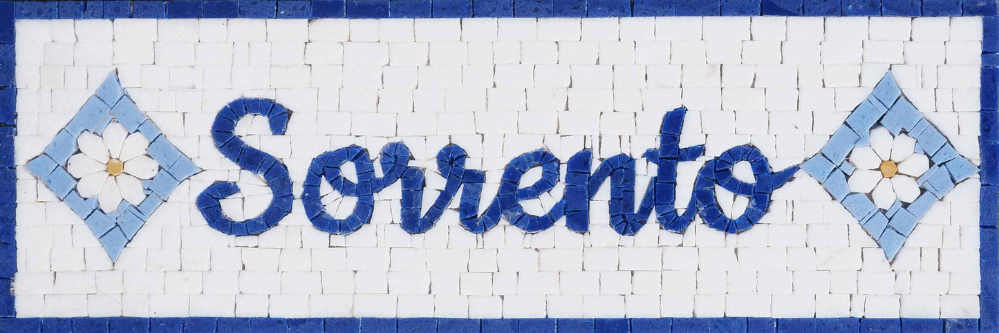 Custom Location Name Sign – Blue & White Marble Mosaic Wall Art - Mesh Backing