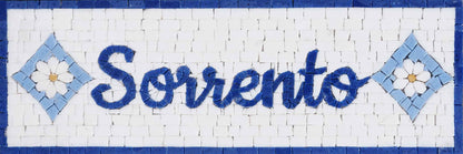 Custom Location Name Sign – Blue & White Marble Mosaic Wall Art - Mesh Backing