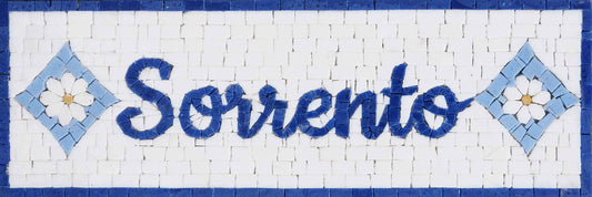 Custom Location Name Sign – Blue & White Marble Mosaic Wall Art - Mesh Backing