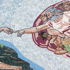 Michelangelo Creation of Adam Mosaic – Handmade Marble Wall Art Religious Artwork – Mesh Backing