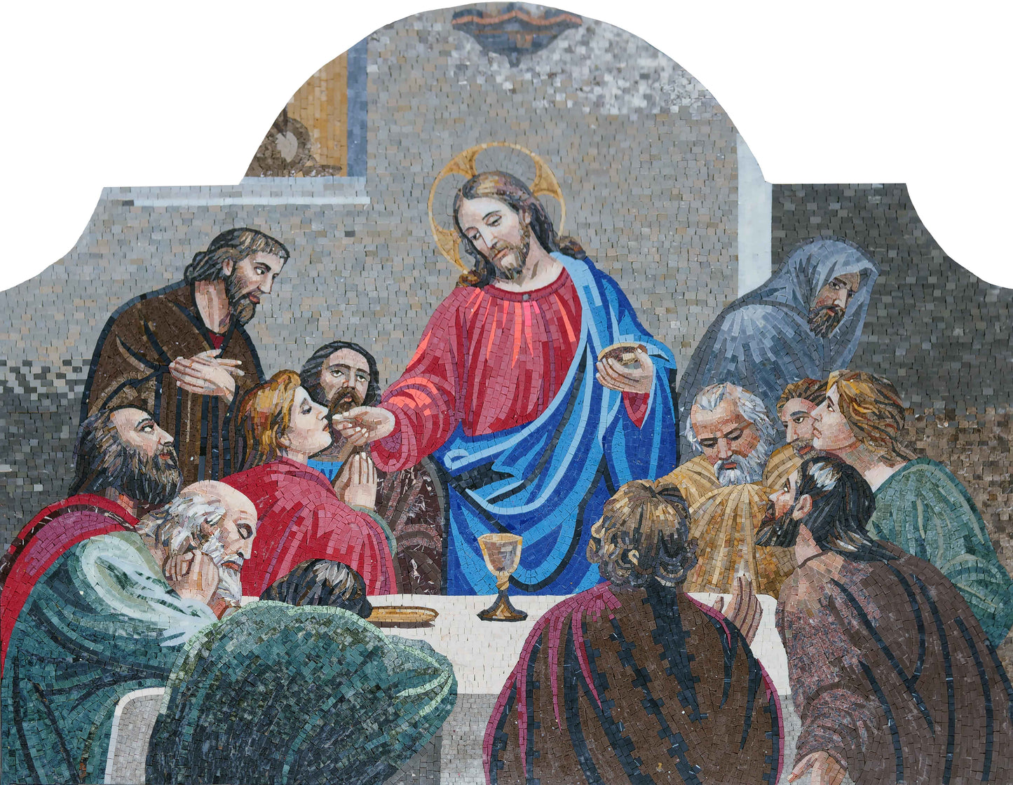 Last Supper Eucharist Marble Mosaic Wall Art – Handmade Christian Religious Scene – Mesh Backing